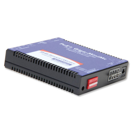 Mini PoE+ Media Converter, 1000Mbps, Multimode 850nm, 550m, SC, AC adapter (also known as MiniMc 857-11912)